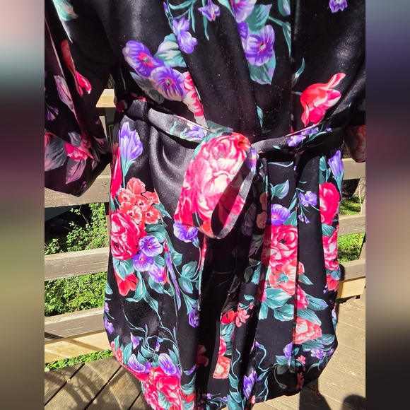 Inner Most Kimino Style Silky Wrap Vintage Floral Robe SzL - Picture 5 of 9